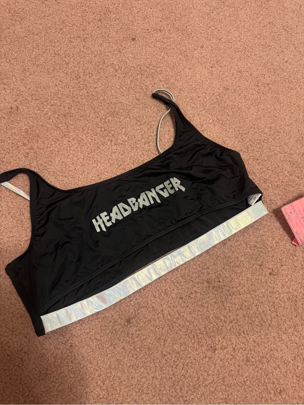 New 1x black headbanger crop top tank festival rave holographic outfit stretchy